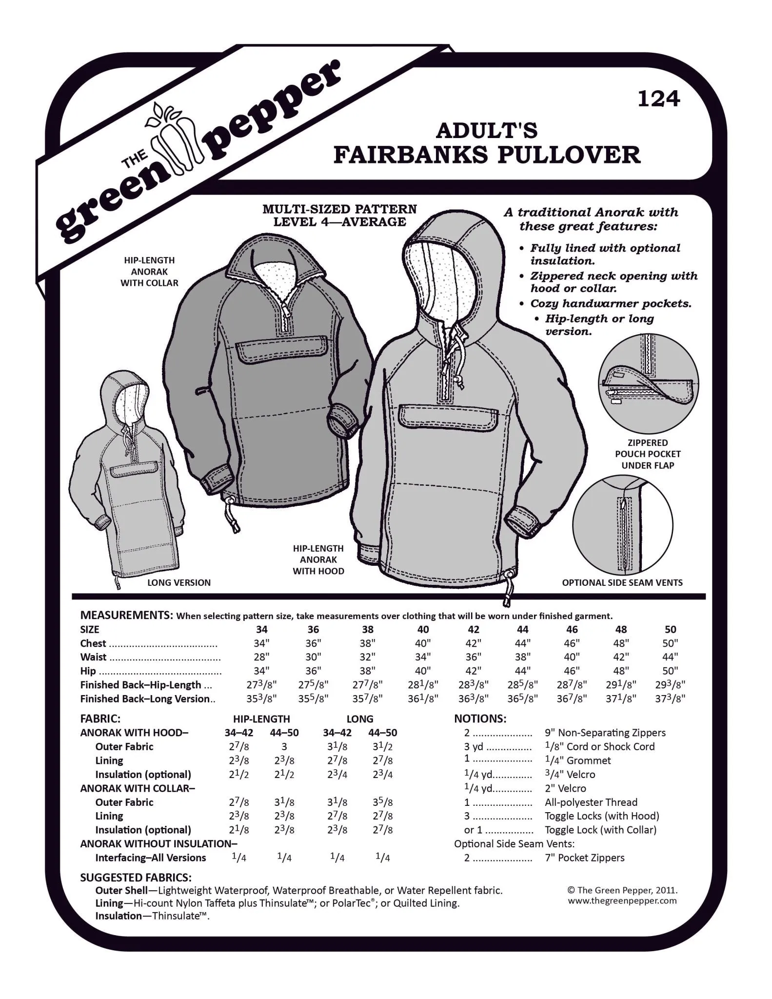 Adult's Fairbanks Anorak PDF Pattern - 124 - The Green Pepper Patterns