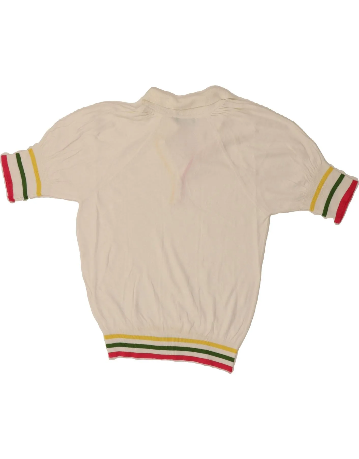 BENETTON Womens Polo Neck Jumper Sweater UK 12 Medium White Striped