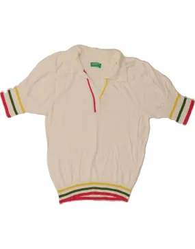 BENETTON Womens Polo Neck Jumper Sweater UK 12 Medium White Striped