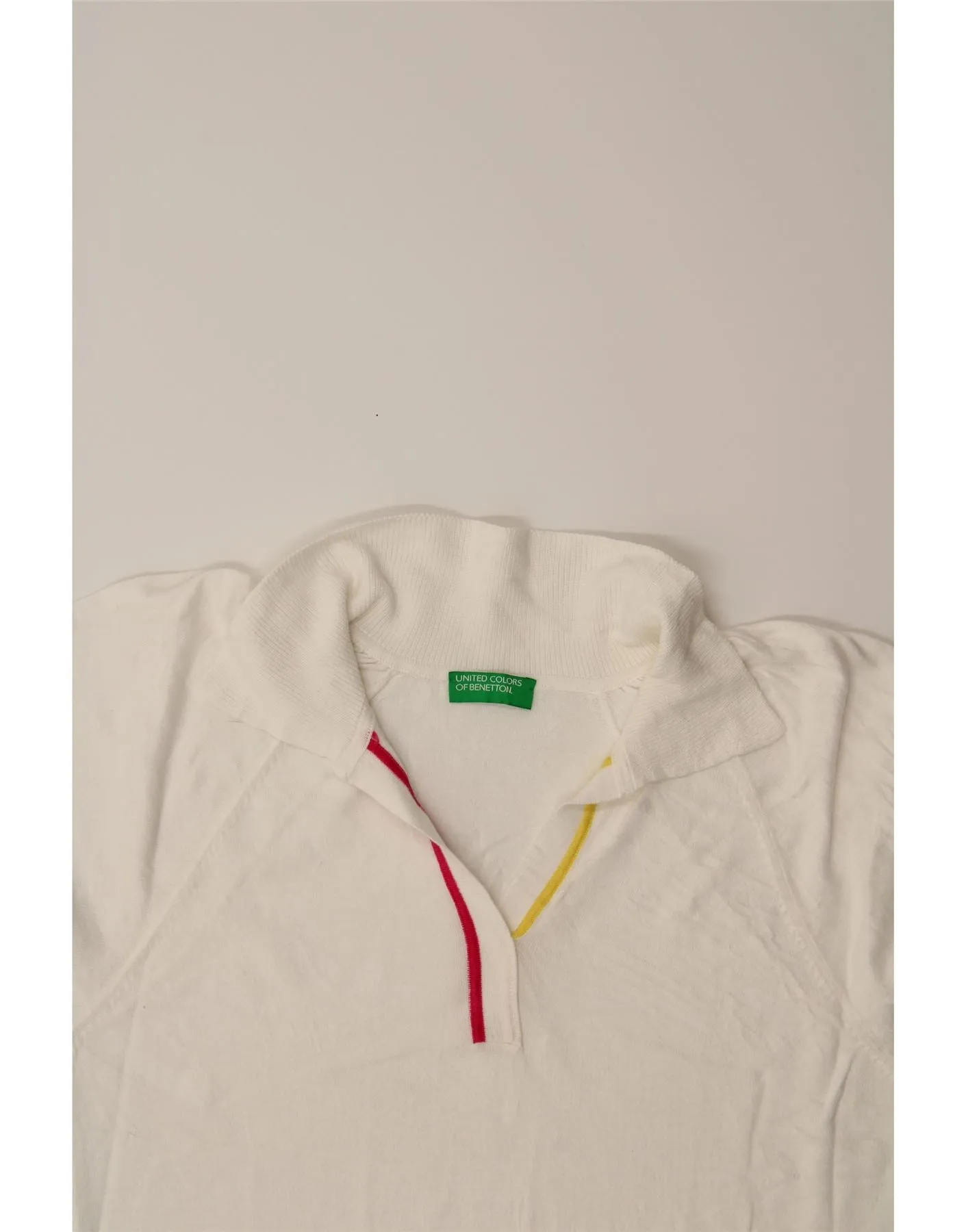 BENETTON Womens Polo Neck Jumper Sweater UK 12 Medium White Striped