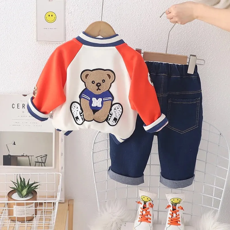 Boys Orange Shacket And Jeans 2 Pcs Set