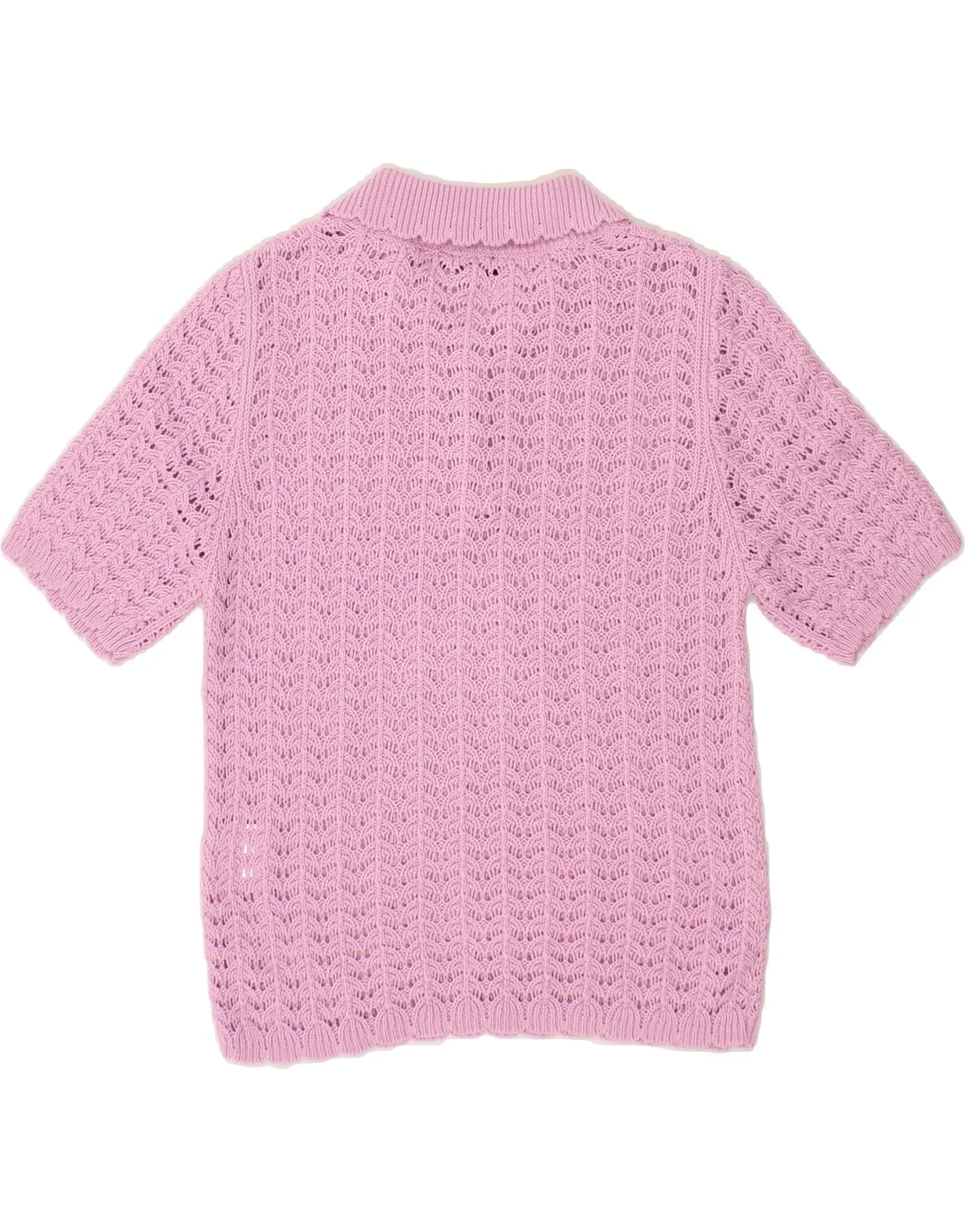 C&A Womens Short Sleeve Polo Neck Jumper Sweater UK 14 Large Pink Cotton