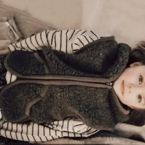 Hooded Zip Teddy Vest - Wool Fleece - Khaki (1-12y )