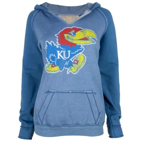Kansas Jayhawks - Giant Bird Logo Juniors Relaxed Slit-Neck Hoodie