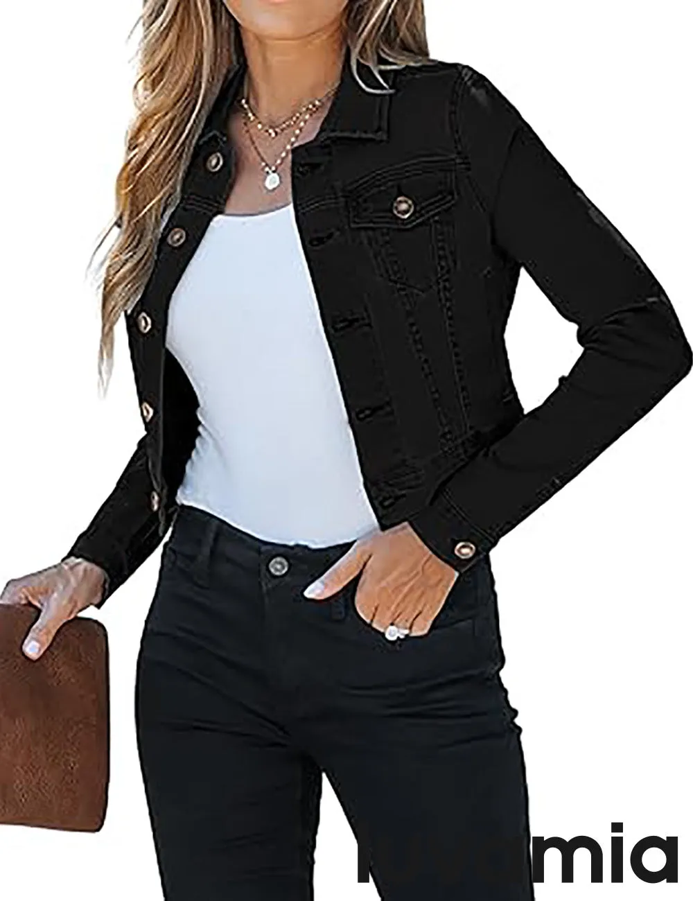 luvamia 2025 Cropped Jean Jackets for Women Fashion Short Denim Shacket Jacket Lightweight Fitted Stretchy with Pockets