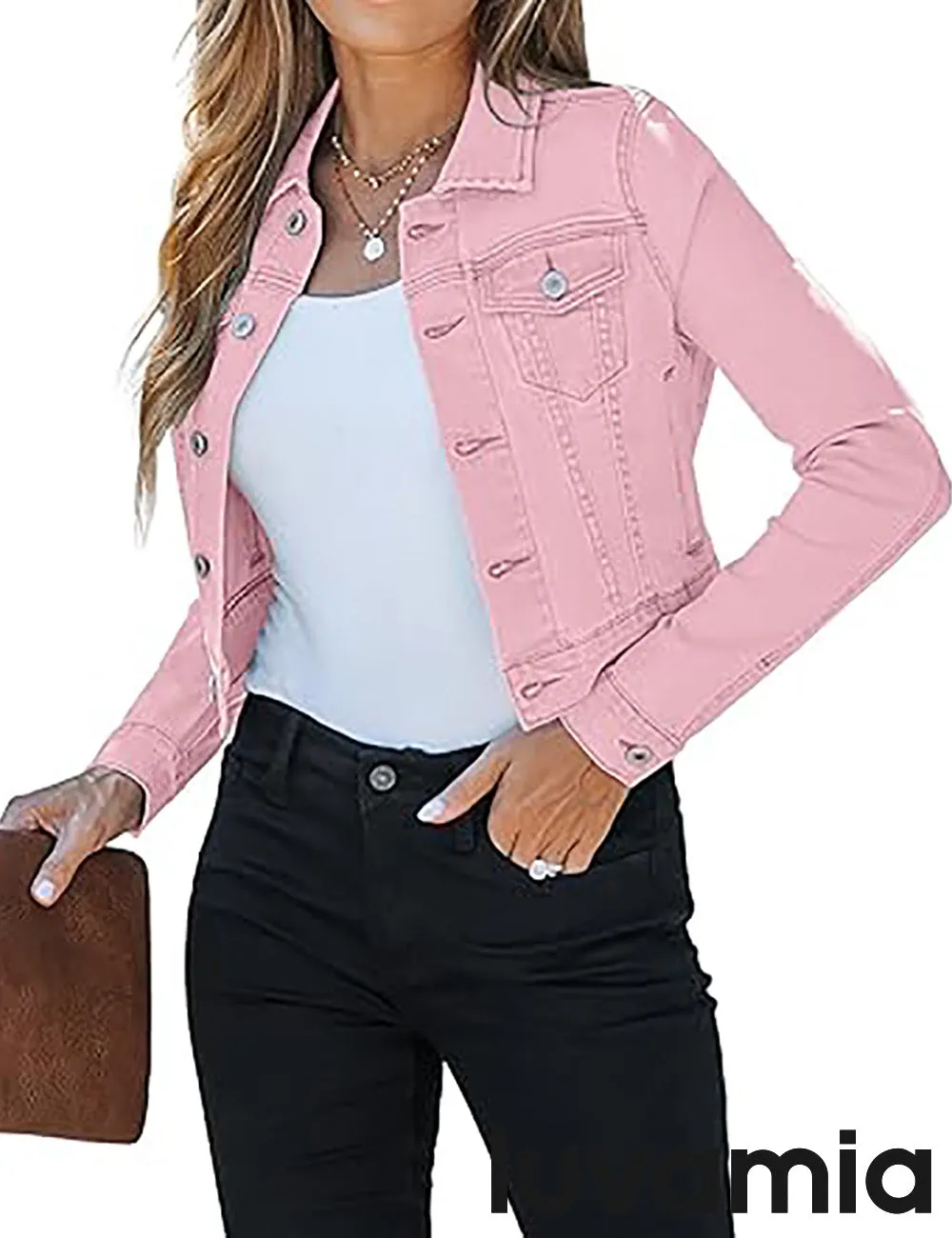 luvamia 2025 Cropped Jean Jackets for Women Fashion Short Denim Shacket Jacket Lightweight Fitted Stretchy with Pockets