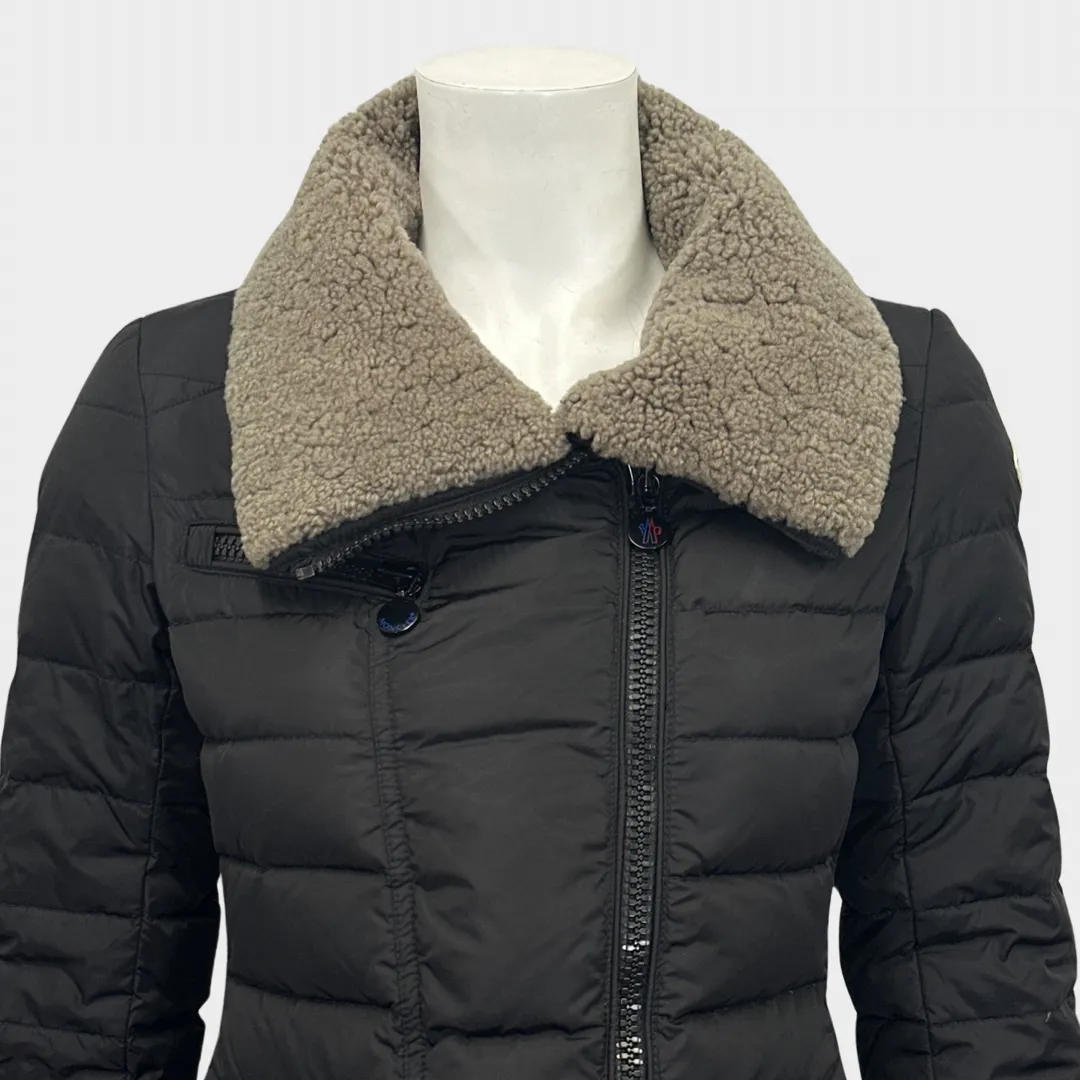MONCLER women's black cropped puffer jacket with shearling collar
