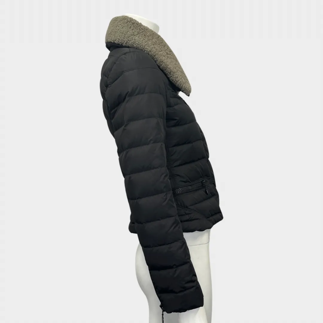 MONCLER women's black cropped puffer jacket with shearling collar
