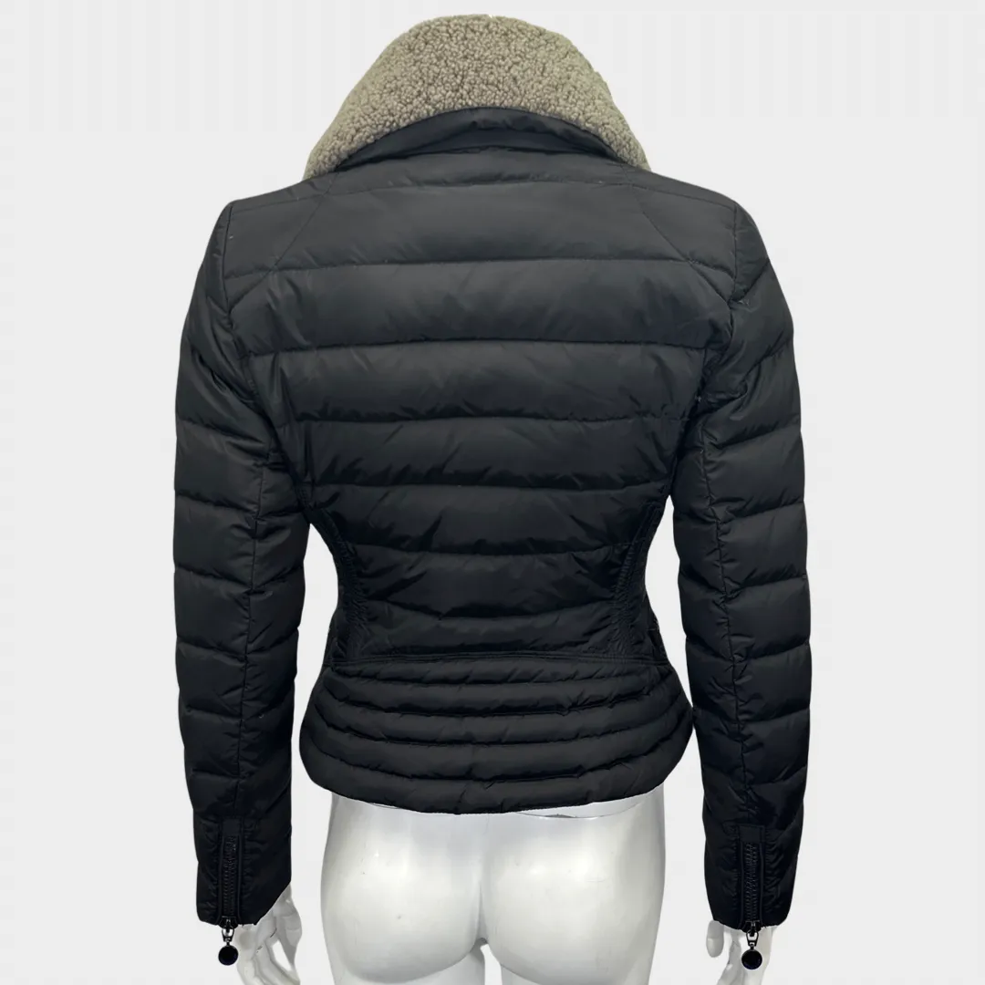 MONCLER women's black cropped puffer jacket with shearling collar