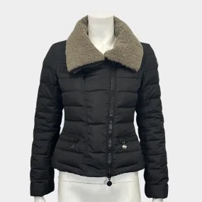 MONCLER women's black cropped puffer jacket with shearling collar