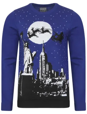 New York Eve 2 Christmas Jumper in Sapphire - Season’s Greetings