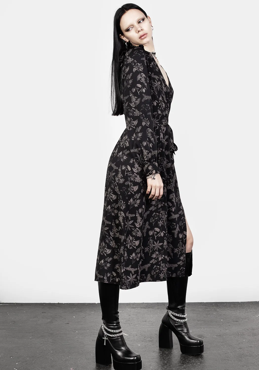 Poisonous Plants Midi Wrap Dress