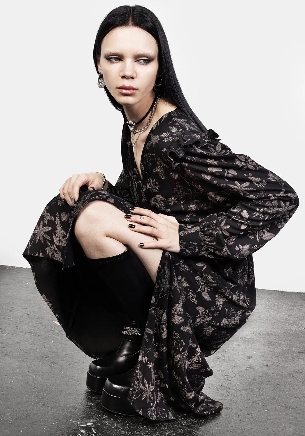 Poisonous Plants Midi Wrap Dress