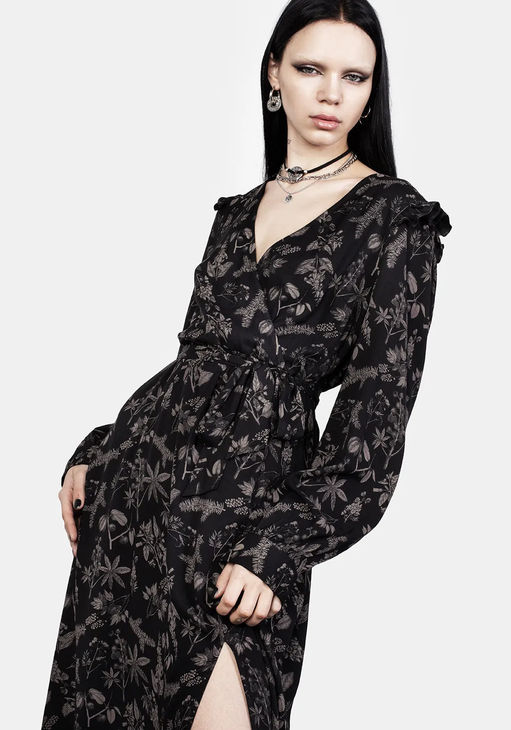Poisonous Plants Midi Wrap Dress