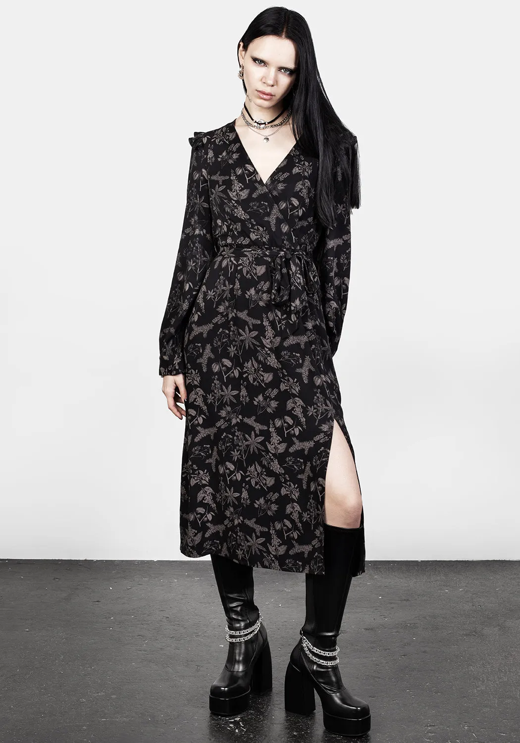 Poisonous Plants Midi Wrap Dress