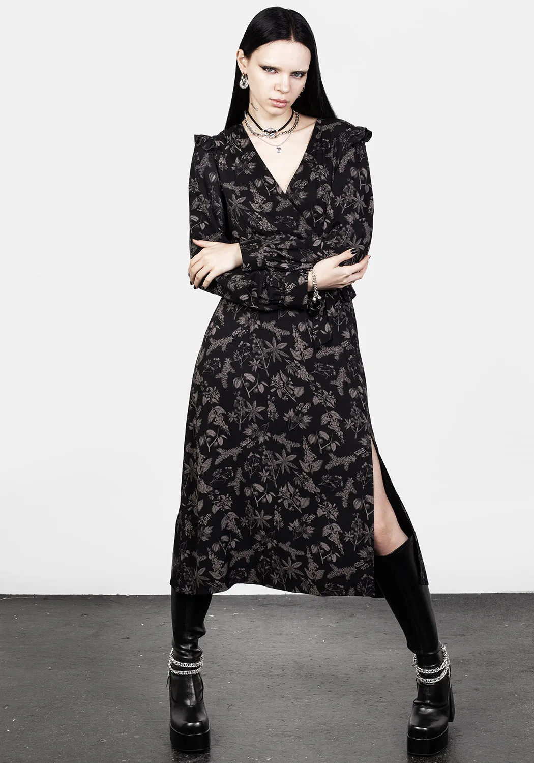 Poisonous Plants Midi Wrap Dress