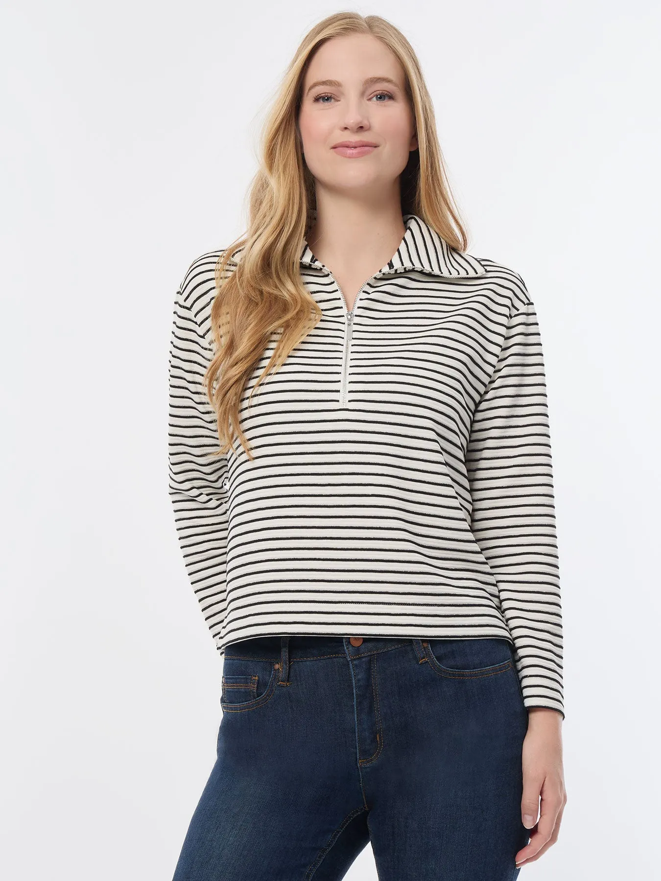 Quarter Zip Pull-Over Top, Ottoman Knit