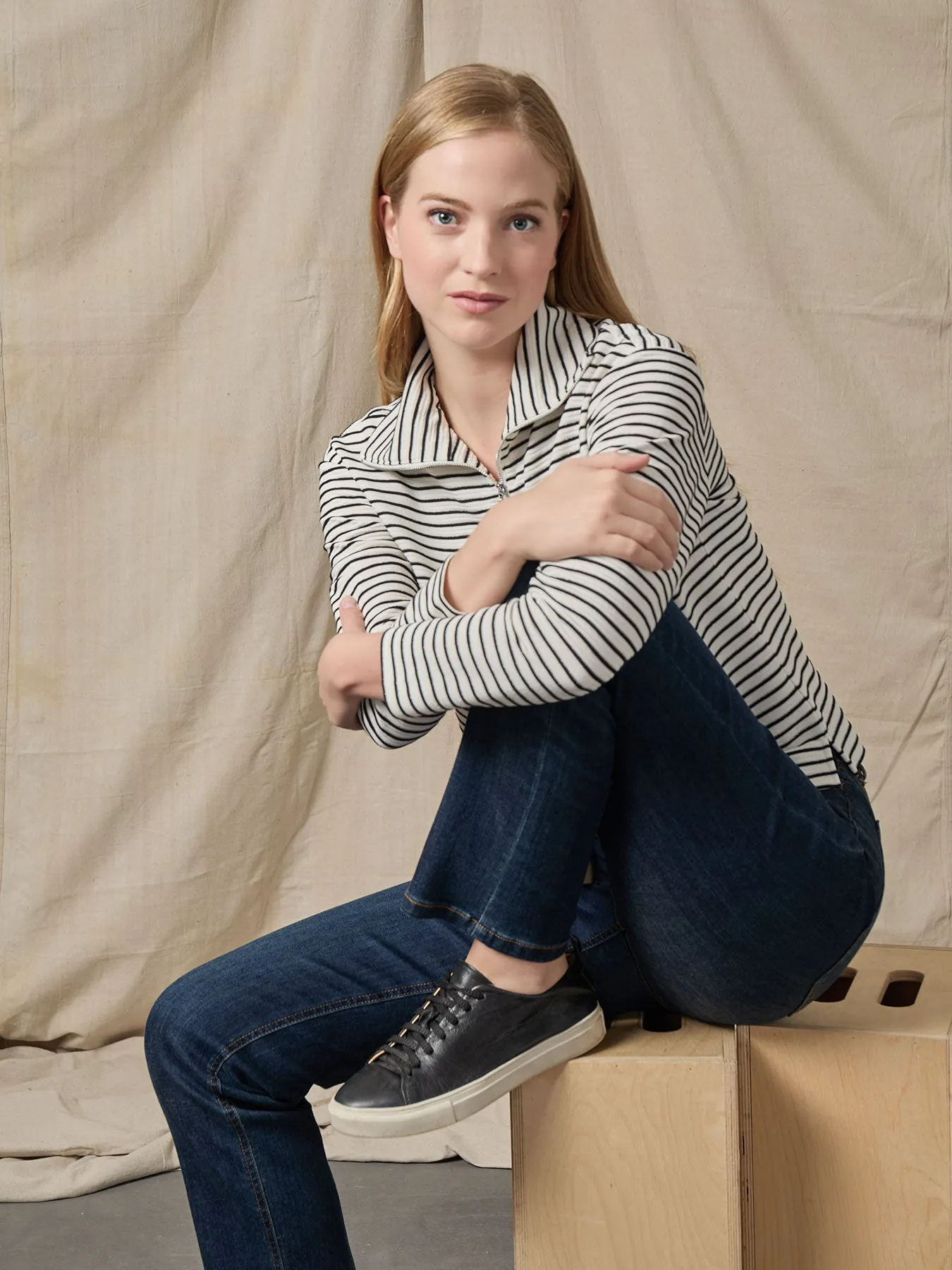 Quarter Zip Pull-Over Top, Ottoman Knit