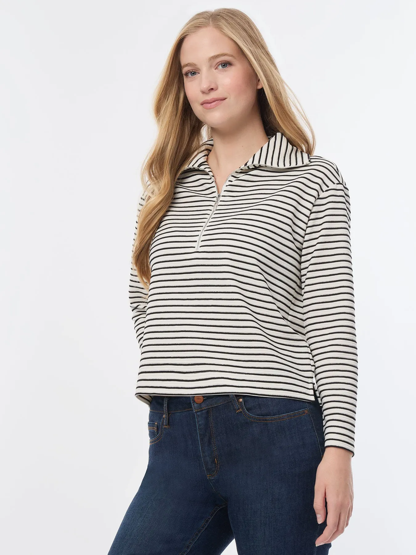 Quarter Zip Pull-Over Top, Ottoman Knit