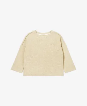 Raw Edge Waffle Knit Long Sleeve Top