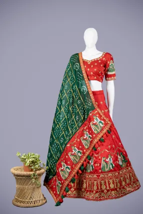Red Silk Lehenga Choli with Embroidery