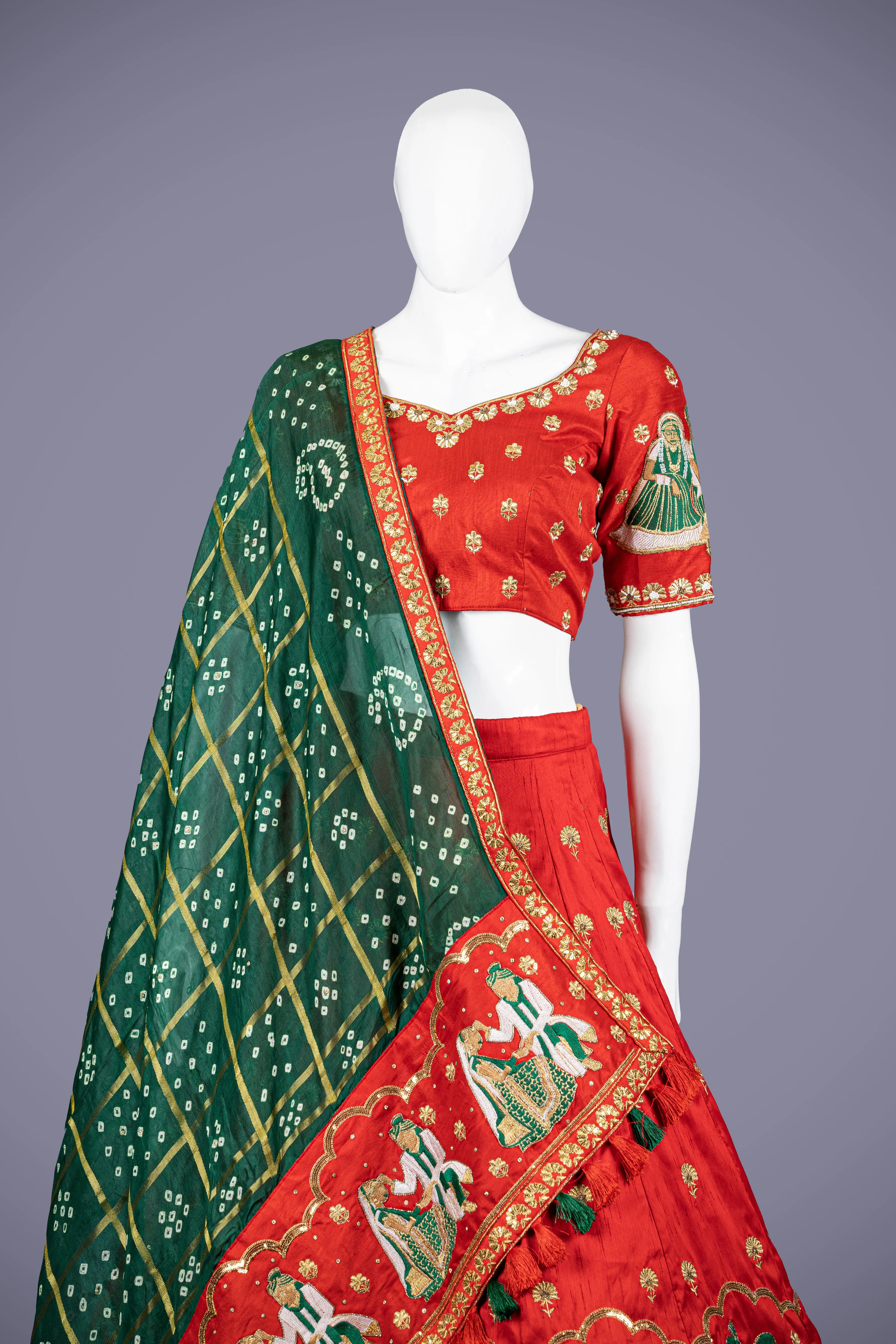Red Silk Lehenga Choli with Embroidery