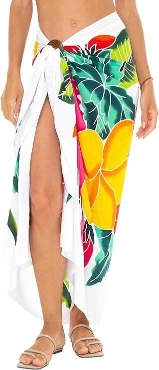 SHU-SHI Womens Hibiscus Floral Sarong Pareo Cover Up Bathing suit Women Flower Beach Wrap Long Pool Trip Resort Skirt