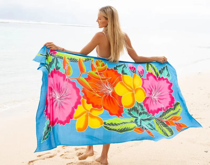 SHU-SHI Womens Hibiscus Floral Sarong Pareo Cover Up Bathing suit Women Flower Beach Wrap Long Pool Trip Resort Skirt