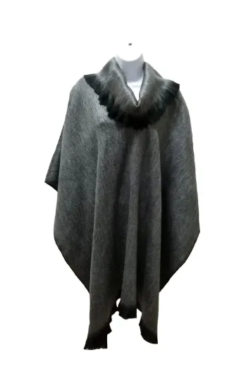 Soft Cozy Pullover Cowl Neck Grey Alpaca Poncho