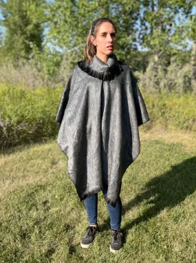 Soft Cozy Pullover Cowl Neck Grey Alpaca Poncho