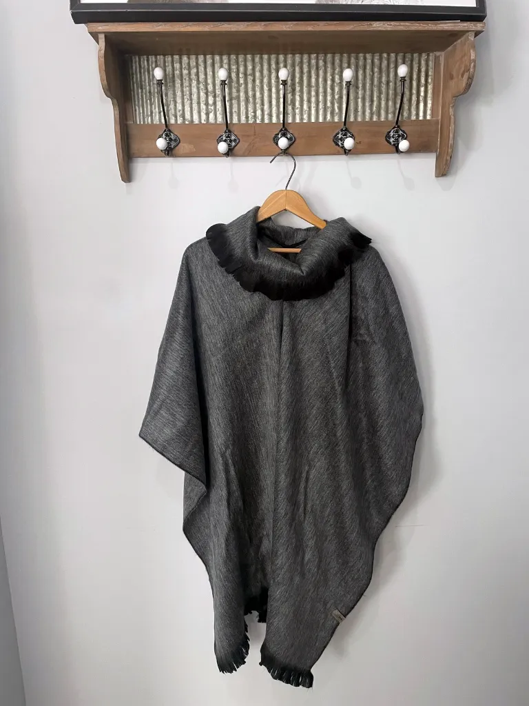 Soft Cozy Pullover Cowl Neck Grey Alpaca Poncho