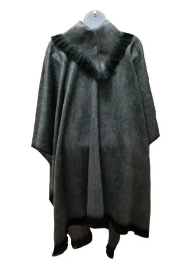 Soft Cozy Pullover Cowl Neck Grey Alpaca Poncho