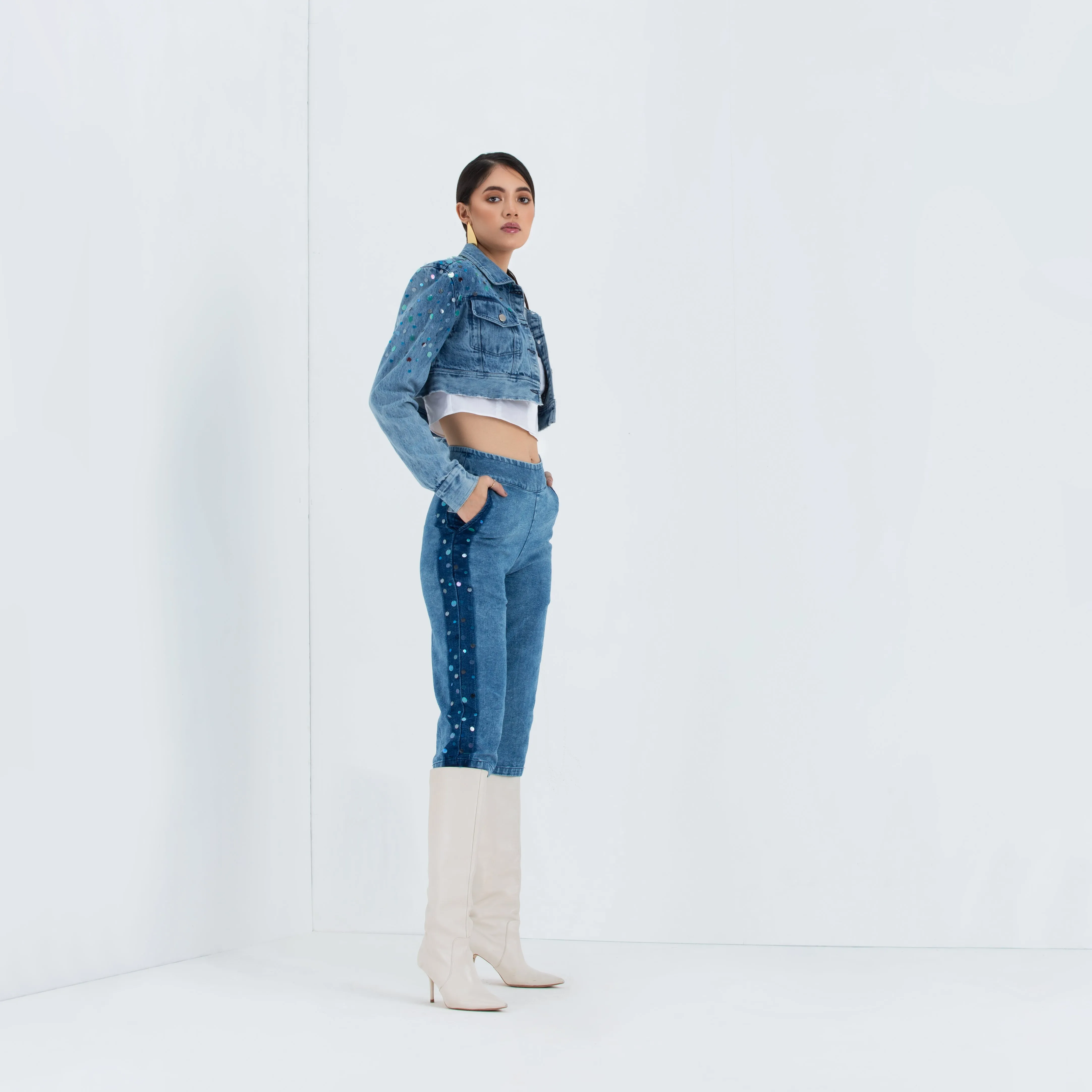 The Maddie - Jazz Sparkle Crop Jacket & Elongated Shorts Set