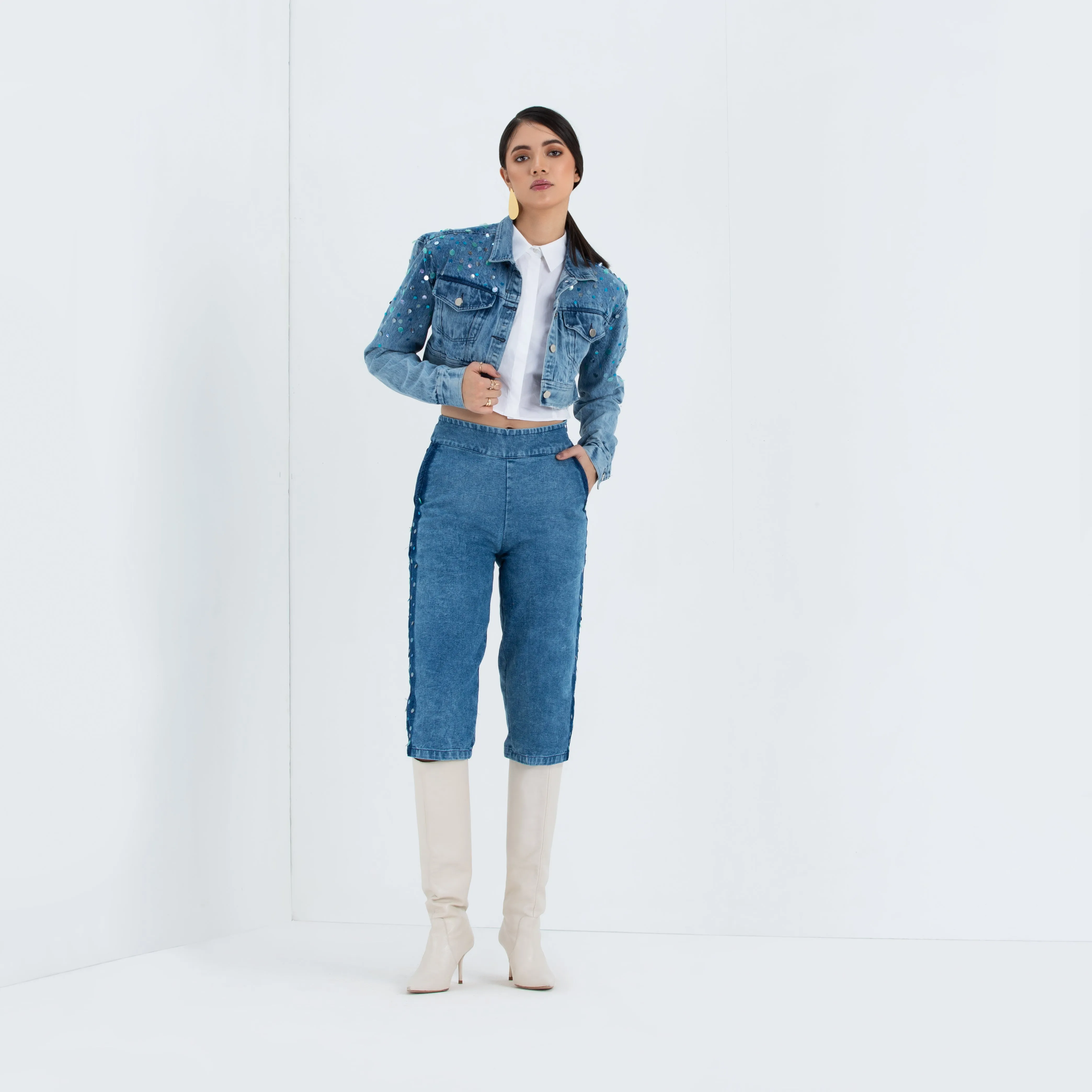 The Maddie - Jazz Sparkle Crop Jacket & Elongated Shorts Set