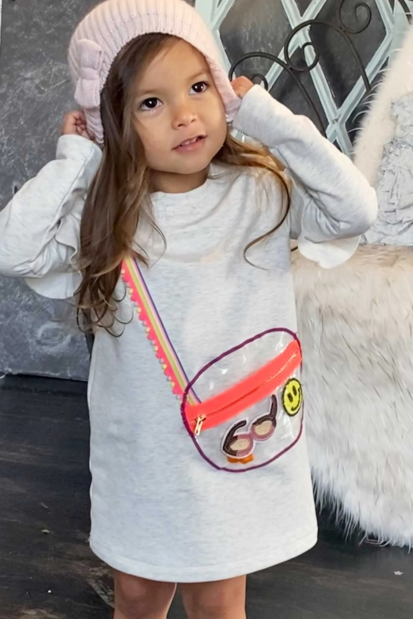 Toddler Girls Long Sleeve Cross-Body-Bag Knit Dress